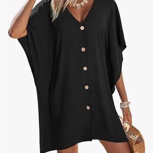 Brand New Ai'mage Women's Medium Black Swim Cover Up Button Down Top Swimwear